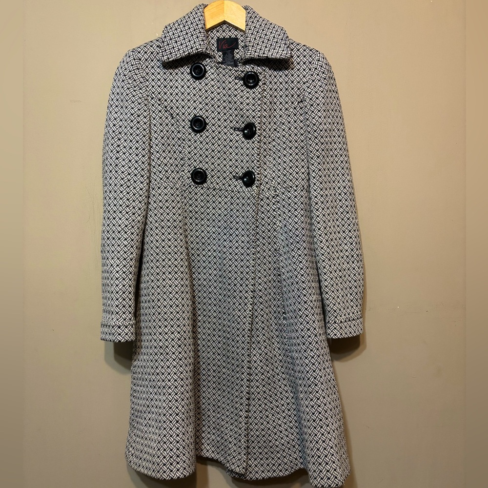 VIA Vintage Wool Blend Fit & Flare Double Breasted Swing Coat